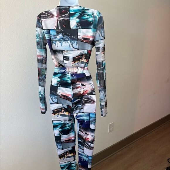 Fashion Nova 2 Piece Pant Set Large Racing Y2K Streetwear Festival Avant-Garde - Picture 3 of 12